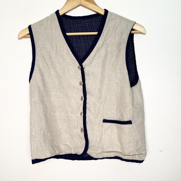 Tops - Cottagecore reversible navy & tan vest